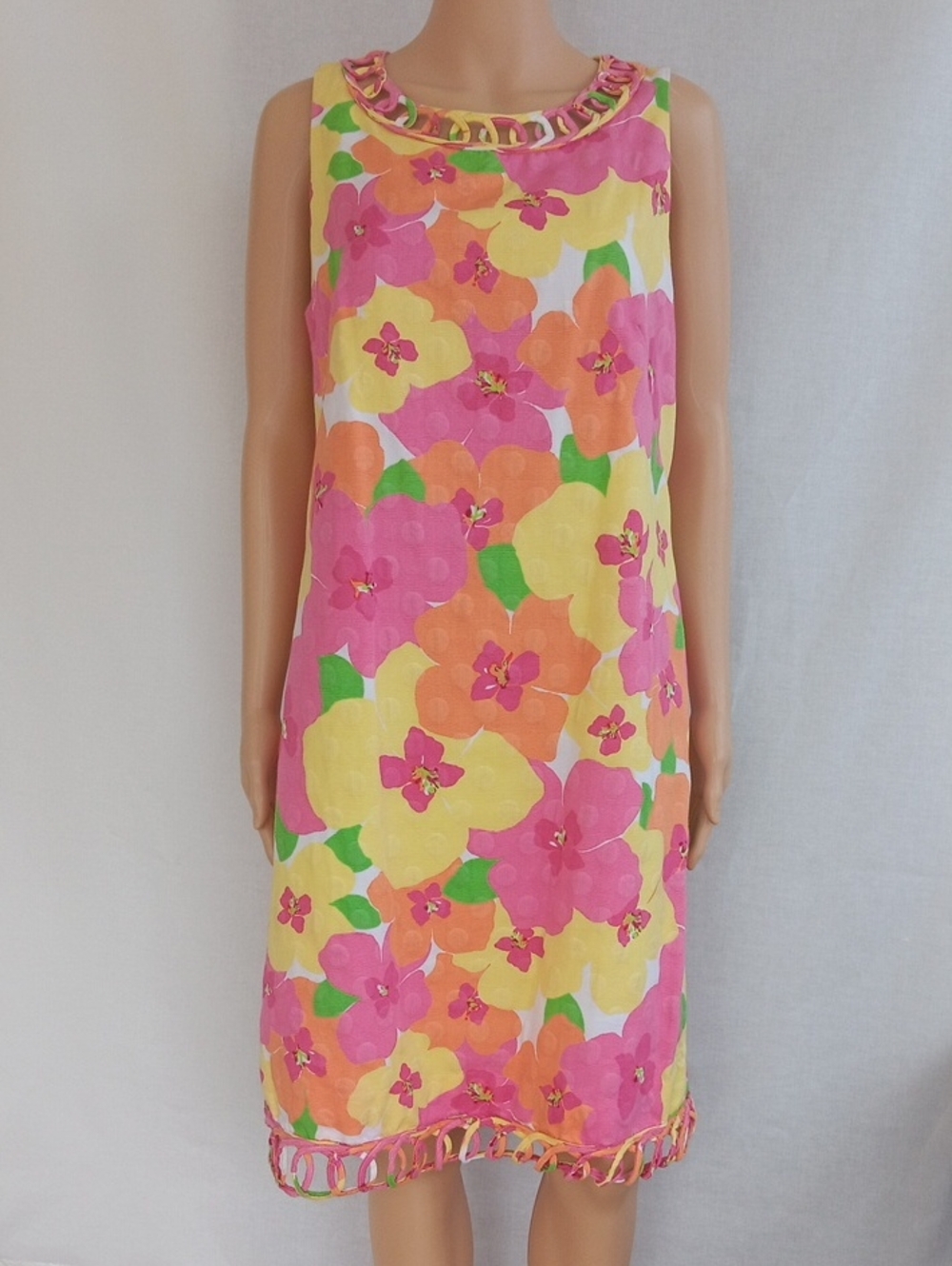 Lilly Pulitzer Sleeveless Floral Shift Dress - Pink, Yellow Size 10 100%cotton